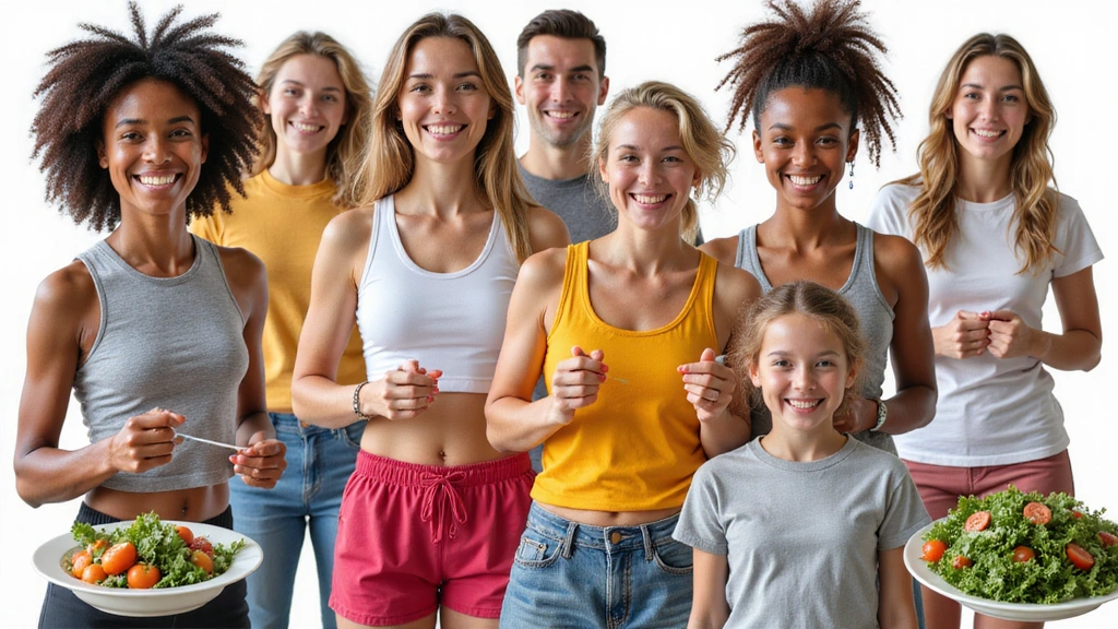Collage of diverse happy, healthy-looking people celebrating their health and wellness journey